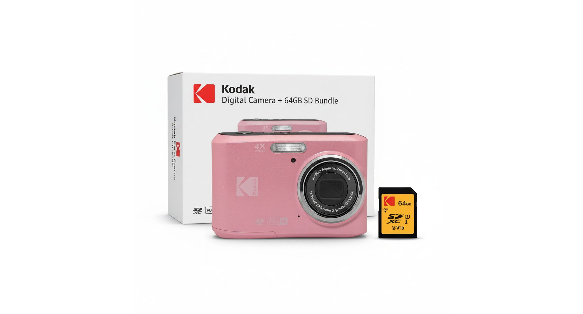 Kodak PixPro FZ45 16MP 1080p Full HD Digital Camera (Pastel Pink) Bundle