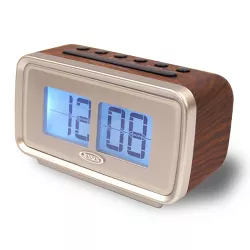 JENSEN AM/FM Dual Alarm Clock Radio with Digital Retro "Flip" Display - Brown (JCR-232)