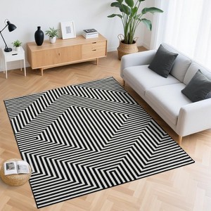 Washable Area Rugs for Living Room Bedroom Modern Geometric Striped Rugs Non-Slip Low Pile Soft Foldable Accent Rug - 1 of 4
