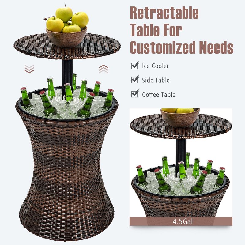 Costway Patio Rattan Cooler Bar Table Cocktail Coffee Table Height Adjustable, 5 of 10