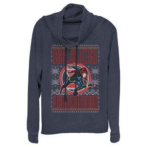 Juniors Womens Marvel Ugly Christmas Black Widow Snow Cowl Neck Sweatshirt - 1 of 3