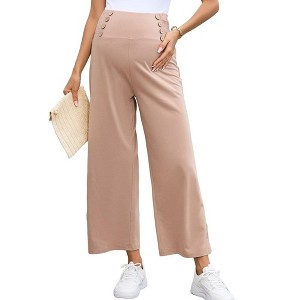 Women's Smocked High Waisted Double Breasted Wide Leg - 1 of 1