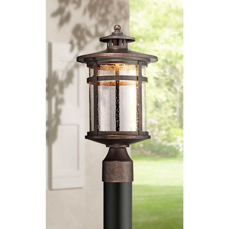 Franklin Iron Works Mission Post Light Fixture LED Bronze 15 1/2" Seeded Glass for Deck Garden Yard, 2 of 6