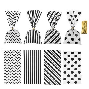 Unique Bargains 4 Patterns Cookie Candy Popcorn Treat Bags with Ribbon 200 Pcs - 1 of 4