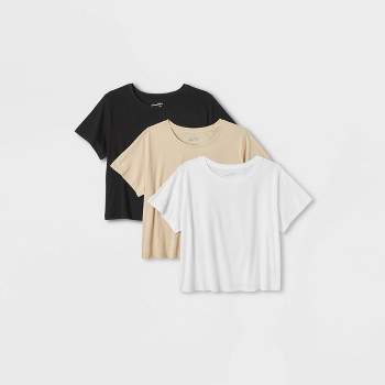 Women's 3pk Shrunken Short Sleeve T-Shirt - Universal Thread™ White/Black/Beige 4X