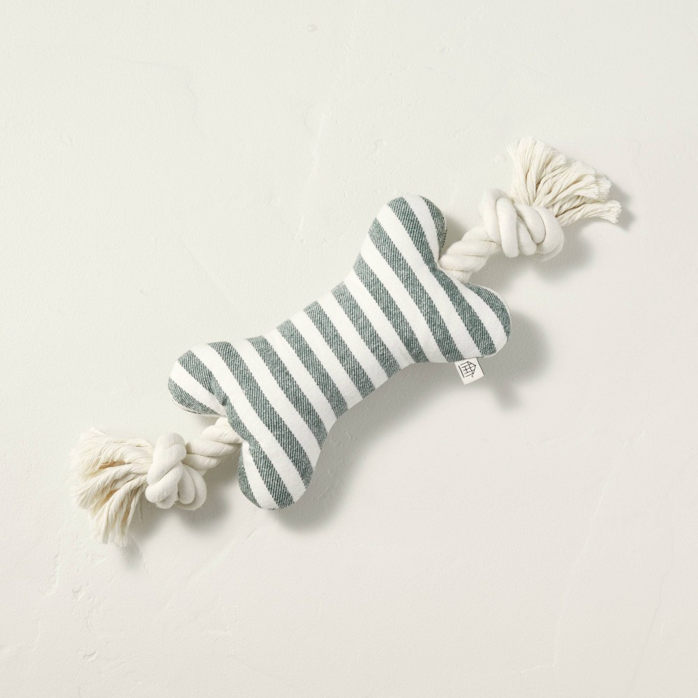 Small Allover Stripe Dog Plush Rope-Bone Toy - Hearth & Hand with Magnolia Green/Cream