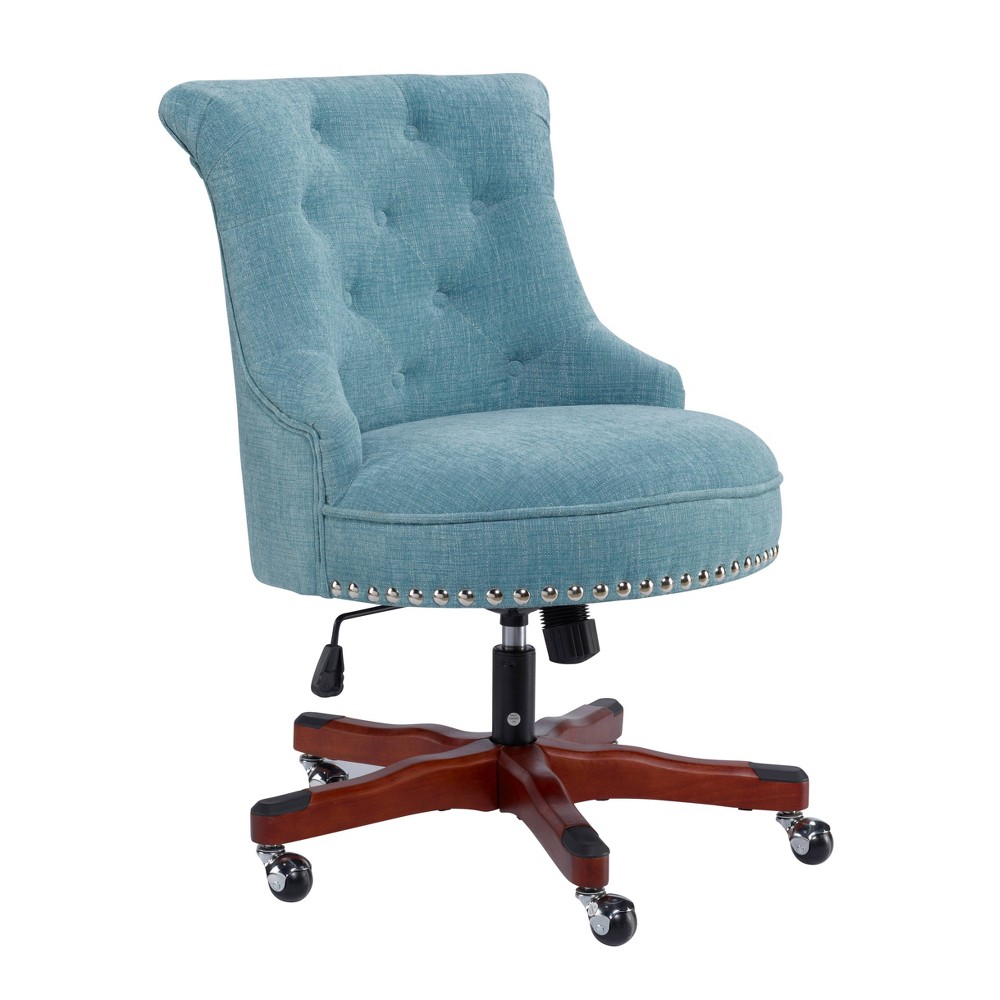 Photos - Computer Chair Linon Sinclair Traditional Tufted Wood Base Swivel Upholstered Chair Aqua - Lino 