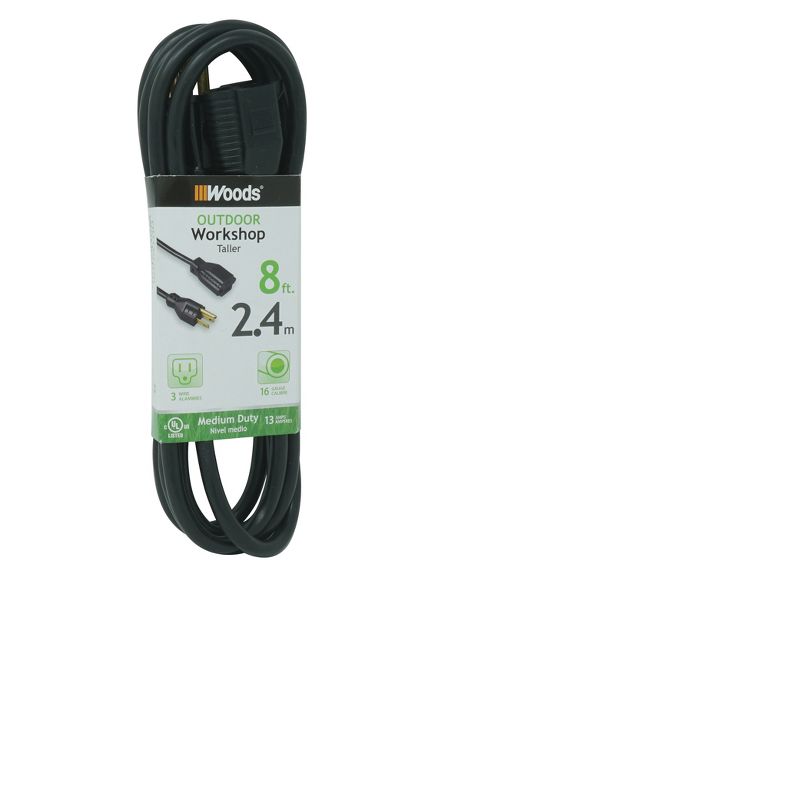 Woods 8&#39; Outdoor Extension Cord Black, 1 of 3