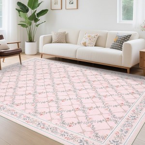 Washable Rug Modern Floral Geometric Area Rugs Soft Non-Slip Low Pile Carpet for Living Room Bedroom - 1 of 4