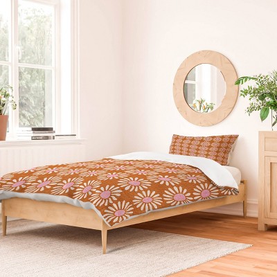 Retro Jumbo Daisy Schatzi Brown Duvet Cover Set Orange/White - Deny Designs