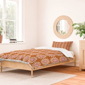 Retro Jumbo Daisy Schatzi Brown Duvet Cover Set Orange/White - Deny Designs - 1 of 4