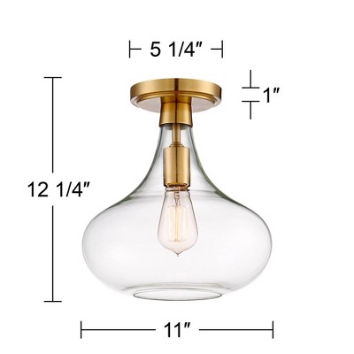 Warm Antique Brass and Clear Glass Semi-Flush Mount Ceiling Light