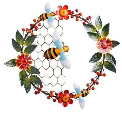 Wind & Weather Handcrafted Metal Floral Wreath with Bees and Honeycomb