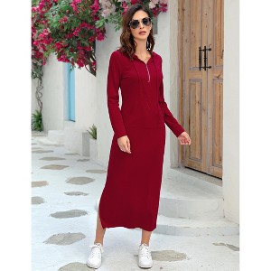 Women's Hooded Sweater Dress Long Sleeve Zip Front Bodycon Dress with Side Slits Casual Tunic Dress - 1 of 4