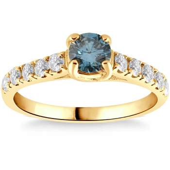Pompeii3 .60Ct Blue & White Diamond Engagement Ring in 14k Yellow Gold