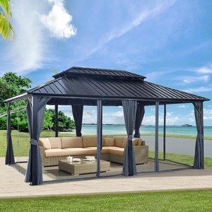 Amber Sports 12x18FT Hardtop Gazebo with Curtains & Netting - 1 of 4