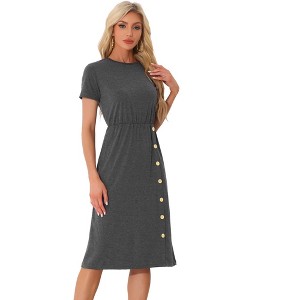 Allegra K Women's Crew Neck Short Sleeve Elegant Casual Wedding Dress - 1 of 4