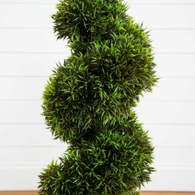 3' Green Plastic Grass Spiral Topiary with Black Planter