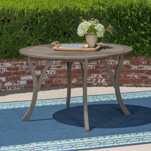 Outdoor Acacia Wood Dining Table with Teak Finish,Round Patio Dining Table for Backyard or Deck,Modern Table with Slatted Top Design-Coolbibila - 1 of 4