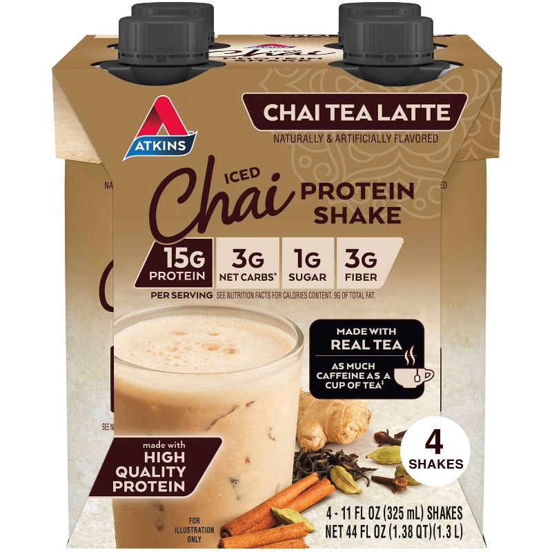 Atkins Chai Tea Latte Protein Shake - 4ct/44 fl oz, 1 of 9