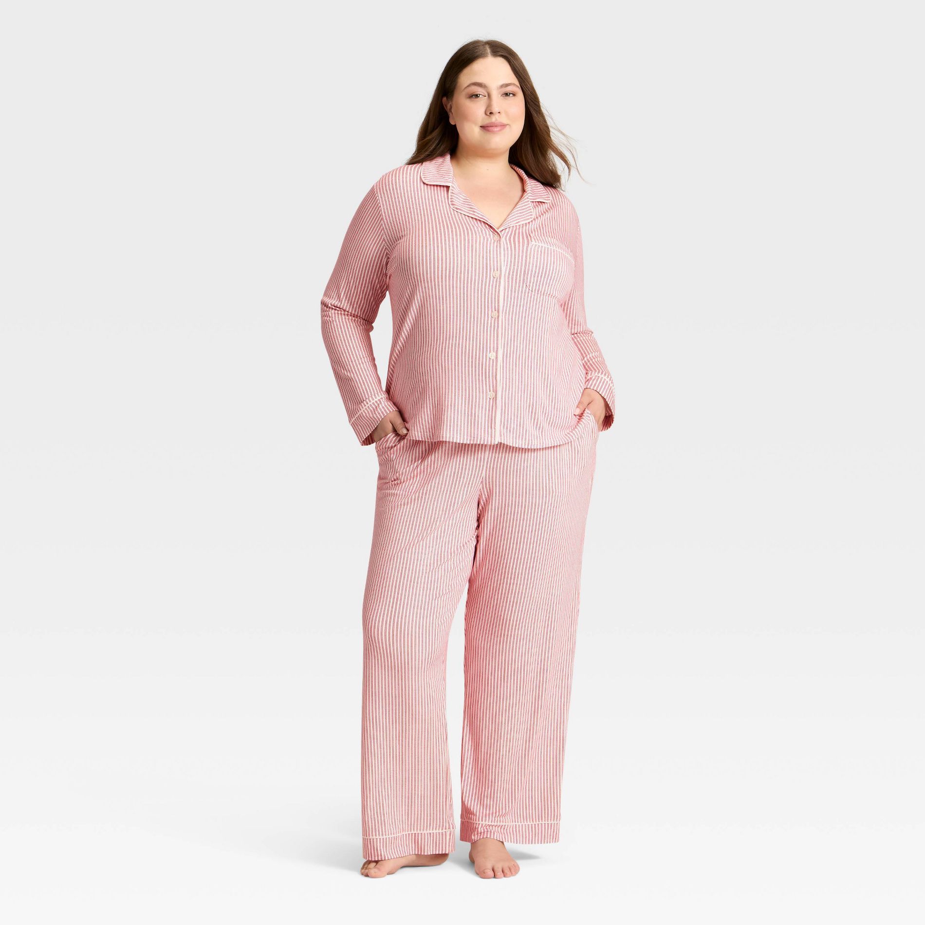 Women's Cloud Knit Modal Long Sleeve Notch Collar Top and Pants Pajama Set - Auden™