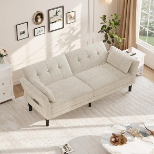 89" Futon Sofa Bed, Convertible Sleeper Sofa with Adjustable Backrest & Armrest, Modern Loveseat Sleeper - 1 of 4