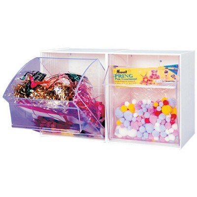 Quantum Storage Systems Tip Out Bin, (2) Compartment, Handle With Label Slot, Opens To A 45° Angle,