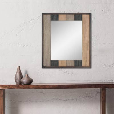 Rustic Rectangular Natural Wood Wall Mirror with Mounting Brackets