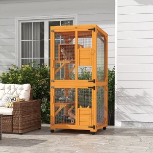 LOVMOR 71" Wooden Large Cat House with High-Up Resting Box - 1 of 4