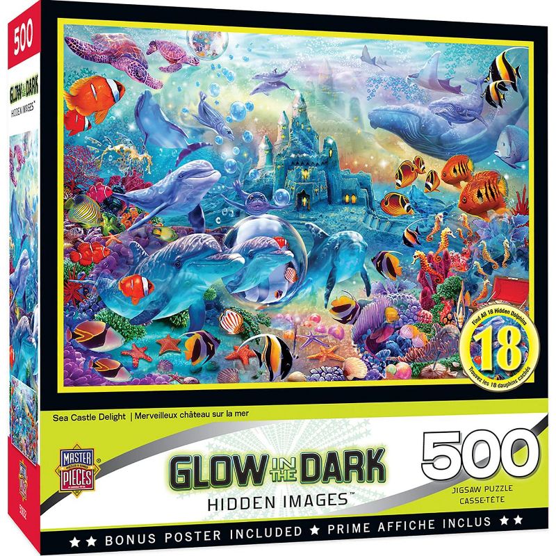 MasterPieces Inc Sea Castle Delight 500 Piece Hidden Images Glow In The Dark Jigsaw Puzzle, 1 of 7