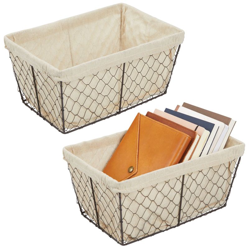 mDesign Medium Chicken Wire Storage Basket, Fabric Liner, 1 of 10