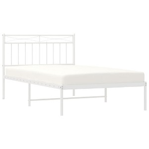 vidaXL Modern Steel Bed Frame - Robust Construction, Timeless headboard Design, White - 1 of 4