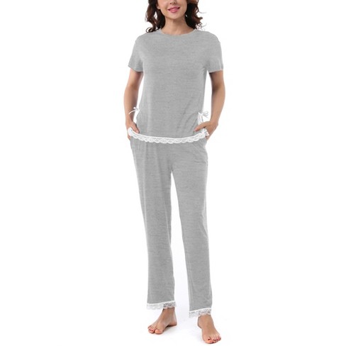 Cheibear Womens Round Neck Pajama Set With Capri Pants Casual Lounge  Sleepwear Gray Medium : Target