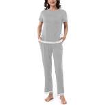 cheibear Women's Sleepwear Night Suit Short Sleeve Round Neck Lace Nightwear Lounge Pajama Set