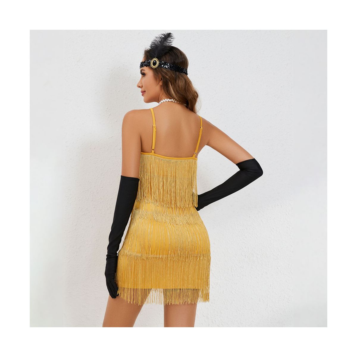 Womens Roaring 20s Costumes Flapper Dress 1920s Gatsby Vintage Fringe Dress with Deco Set Spaghetti Strap Cocktail Dress for Gatsby Theme Party - thumbnail 9