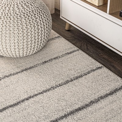 Gray and Cream Striped 8' x 10' Synthetic Area Rug