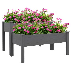 Outsunny 2 Tier Raised Garden Bed, Elevated Wooden 2 Box Planter, Gardening Grow Stand, Planting Bed for Flowers, Vegetables, Herb - 1 of 4