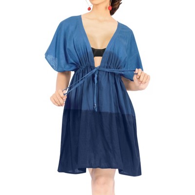 LA LEELA Women's Beachwear Bathing Suit Wraps Summer Plus Size Boho Swimsuit Cover ups Tops X-Large-XX-Large Blue, Tie Dye Design