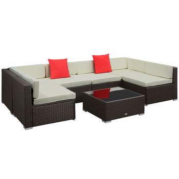 Outsunny 7-Piece Outdoor Patio Furniture Set with Modern Rattan Wicker, Perfect for Garden, Deck, and Backyard
