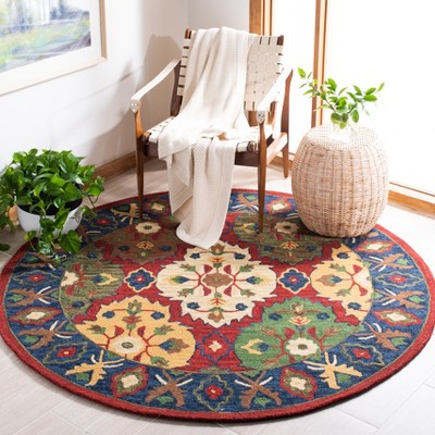 Heritage Red and Blue Hand-Tufted Wool Round Rug