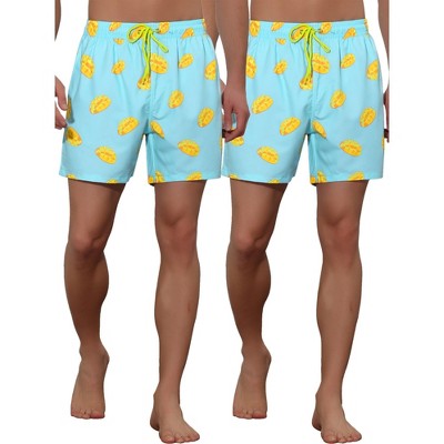 Lars Amadeus Men's Fruits Print Drawstring Waist Surfing Board Shorts 2 Pack
