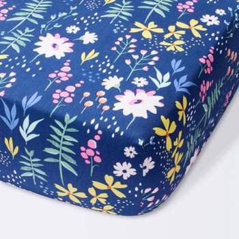Fitted Crib Sheet Wildflower Dark - Cloud Island™ Navy Floral