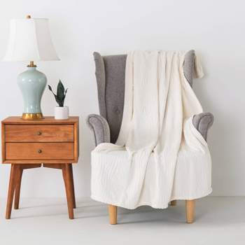 50"x60" Woodgrain Lasercut Velvet Throw Blanket Ivory - Berkshire Blanket & Home Co.