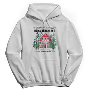 Rerun Island Men's Christmas North Pole Bed & Breakfast Long Sleeve Graphic Cotton Hoodie - 1 of 1