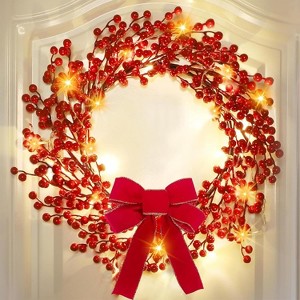 Timer & 8 Modes Prelit Lighted Christmas Wreaths , 20 Warm White Lights Battery Operated 18 Inch - 1 of 4