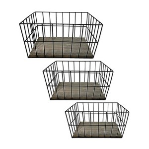 Essential Decor & Beyond 3-Piece Set Iron Basket with Wooden Board Indoor Decor - 1 of 1