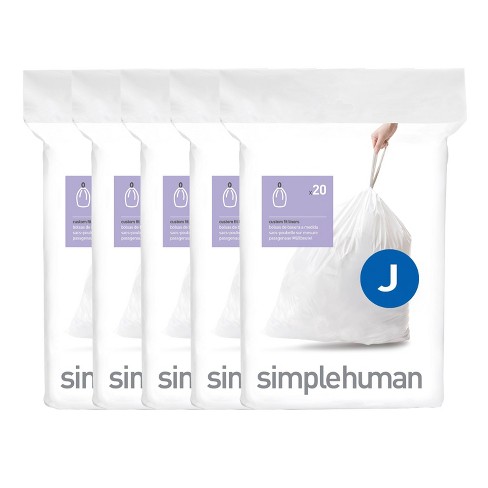 simplehuman 30L-45L 100ct Code J Custom Fit Trash Bags Liner White