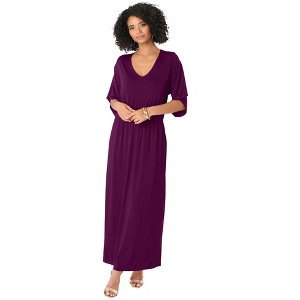 Roaman's Women's Plus Size Dolman Sleeve Maxi Dress - 1 of 2