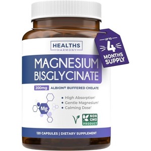 Magnesium Bisglycinate Capsules, High Absorption, Gentle, Calm, & Non-Laxative, Health's Harmony, 60, 120 or 180ct - 1 of 4