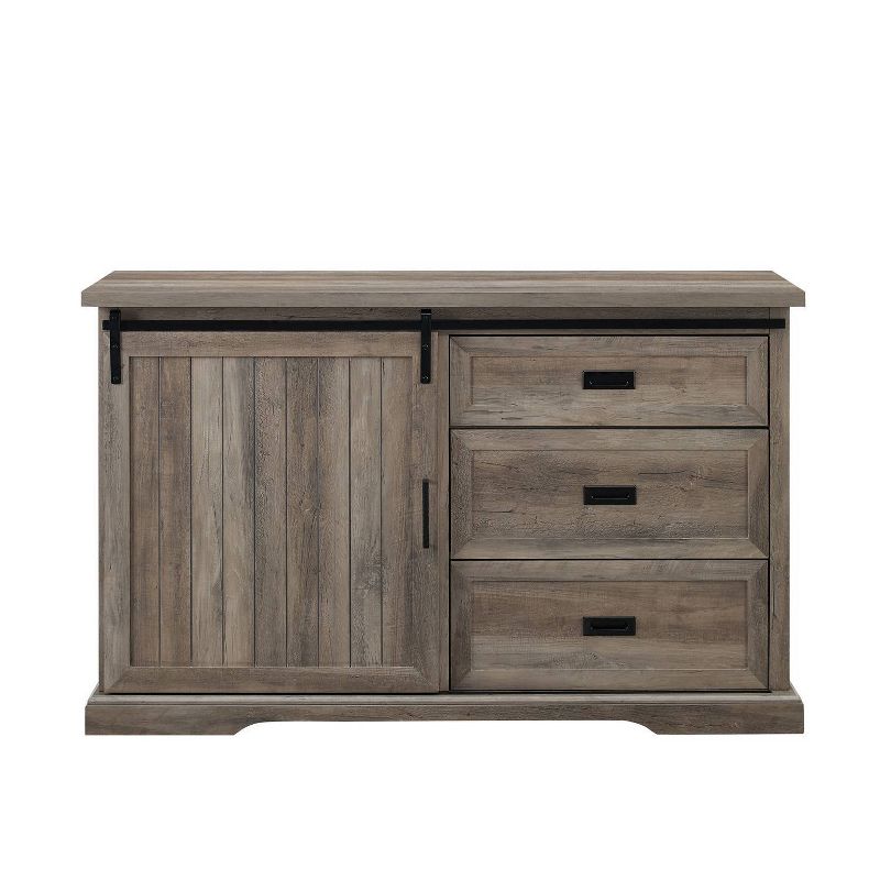 Orson Farmhouse Sliding Grooved Door Sideboard with 3 Drawers Gray Wash - Saracina Home, 3 of 8